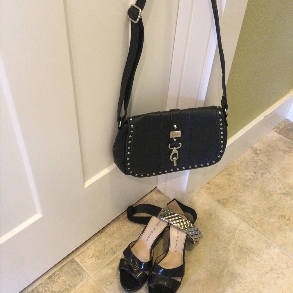 BUNDLE Black Studded Crossbody Bag and Heels